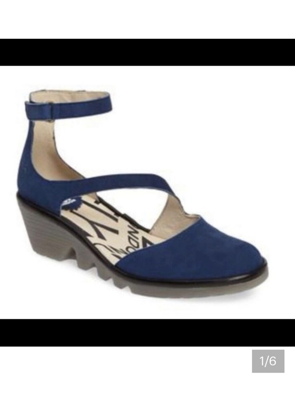 Fly London Navy Nubuck Strappy Wedge